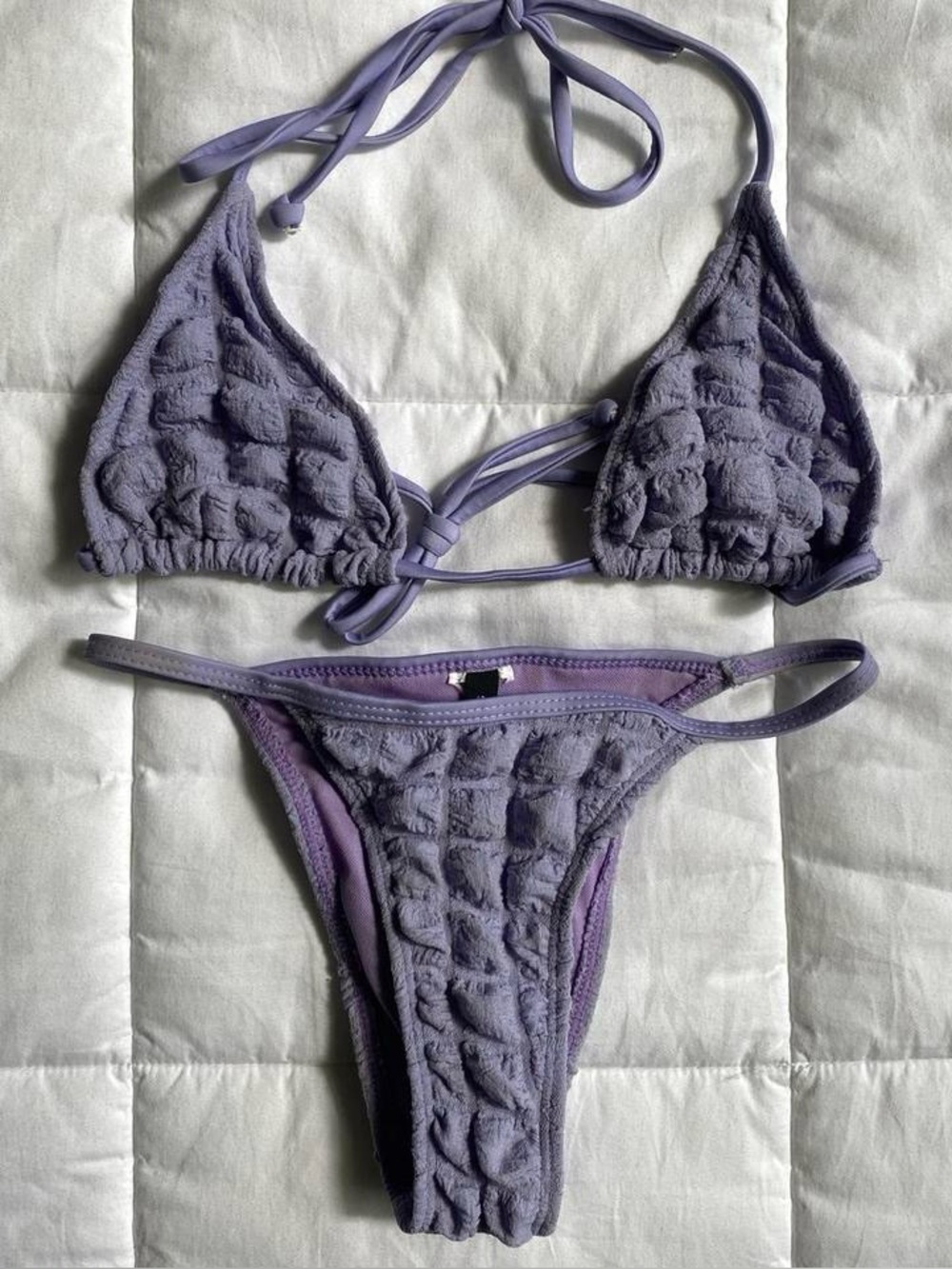 PrettyLittleThing Purple Bubble Bikini (top size 4 & bottoms size 0)